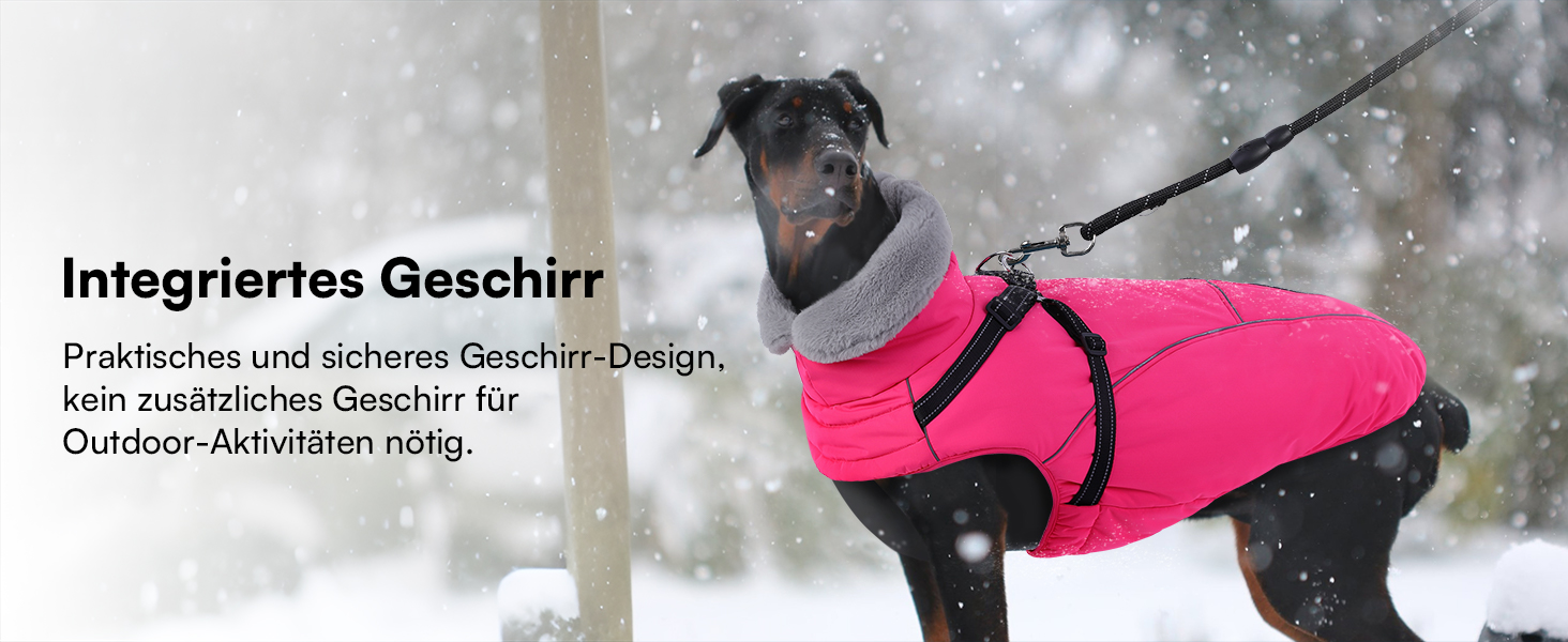 Зимовий теплий водонепроникний одяг для собак Queenmore, куртка для собак з шлейкою, 3-шарова, світловідбиваюча, для великих порід (лабрадор, хаскі, голден ретрівер) (Морська хвиля, 2XL) XXL Морська хвиля