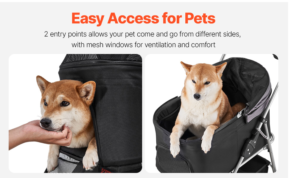 Візок для собак VEVOR 81x46x97 см, вантажопідйомність 16,9 кг, складний, знімний кошик та сітчасті вікна, гальмо, для маленьких та середніх собак