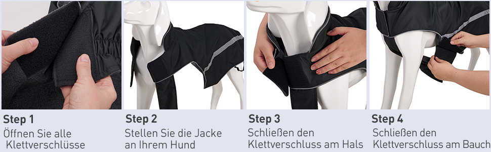 Водонепроникний собачий плащ/куртка з отвором для коміра, на липучках, з флісовою підкладкою, зі світловідбиваючими елементами, зимовий, для середніх та великих собак, чорний, 4XL, 1 шт.