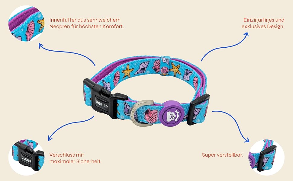 Нашийник для собак DUKIER, регульований, з неопрену, міцний, дизайн New York, розмір XS