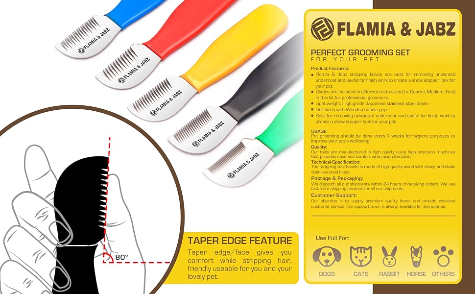 Набір професійних інструментів для грумінгу собак FLAMIA & JABZ (5 шт.) з крестоподібними зубцями, для правшів