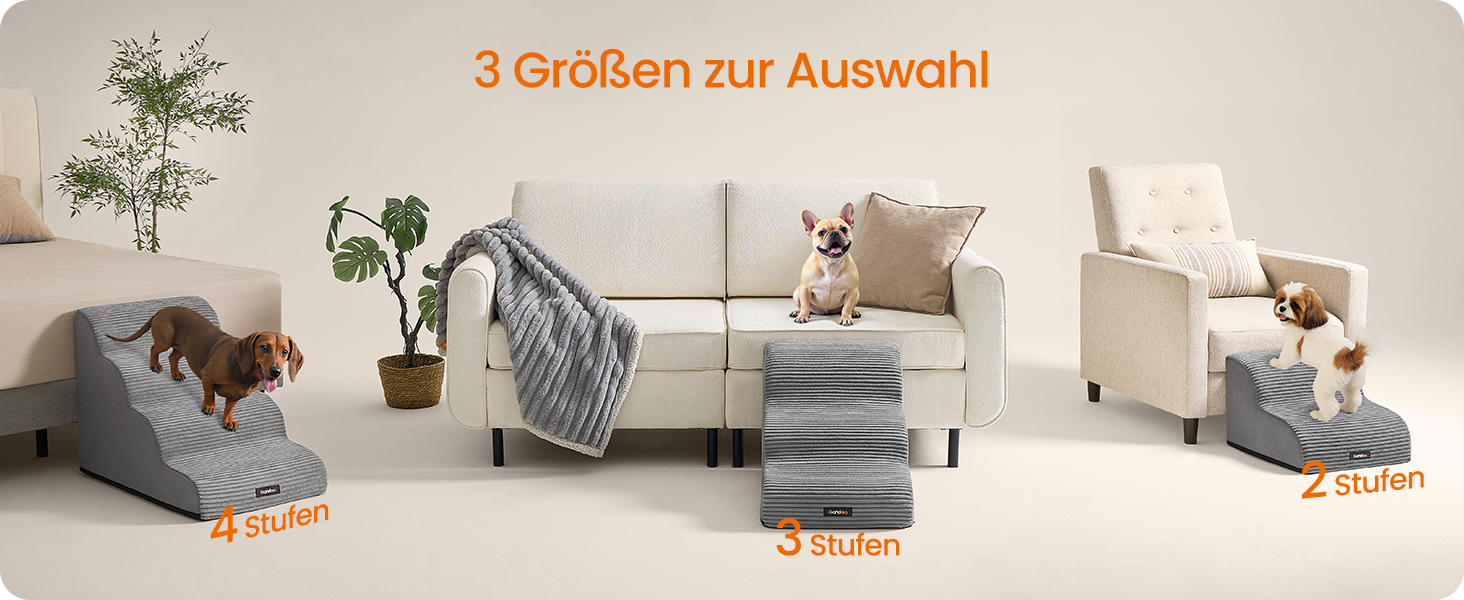 Сходинки для собак Feandrea, 4 сходинки, для маленьких собак, котів, водонепроникні, неслизькі, знімний чохол, сірий PPS004G01