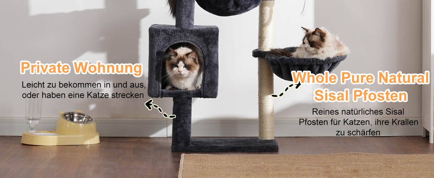 Котячий будиночок Heybly HCT006SW: високий кігтетопор 100 см з платформою, гамаком та іграшками