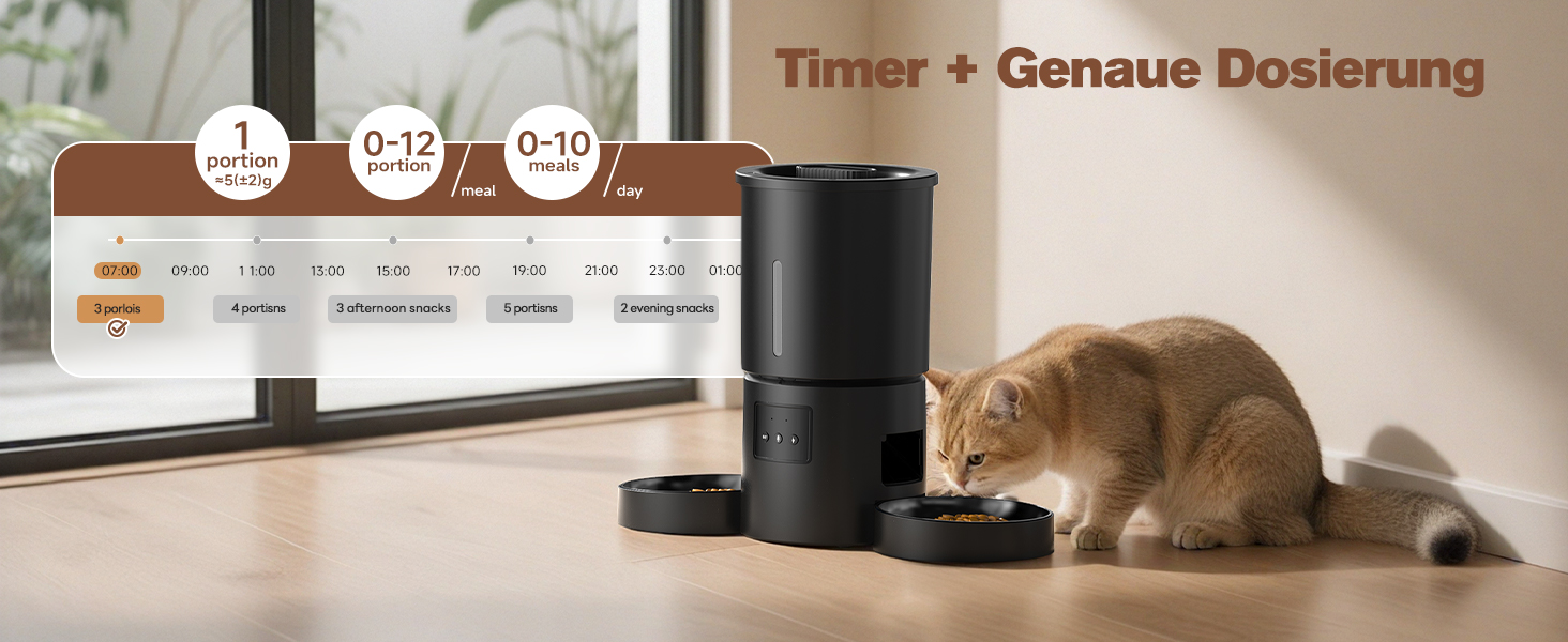 Автоматичний годівниця для котів AONBOY з двома мисками та Wi-Fi: 5L, таймер, для сухого корму, чорна