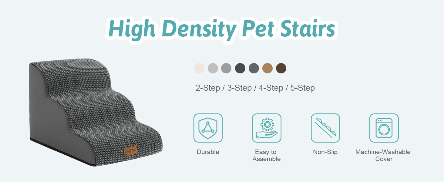 Сходинки для собак, 57 см, для маленьких собак, з високощільним губчастим матеріалом, знімний, миючий чохол, неслизьке дно, 5 ступенів, 40x84x57 см, темно-сірий колір