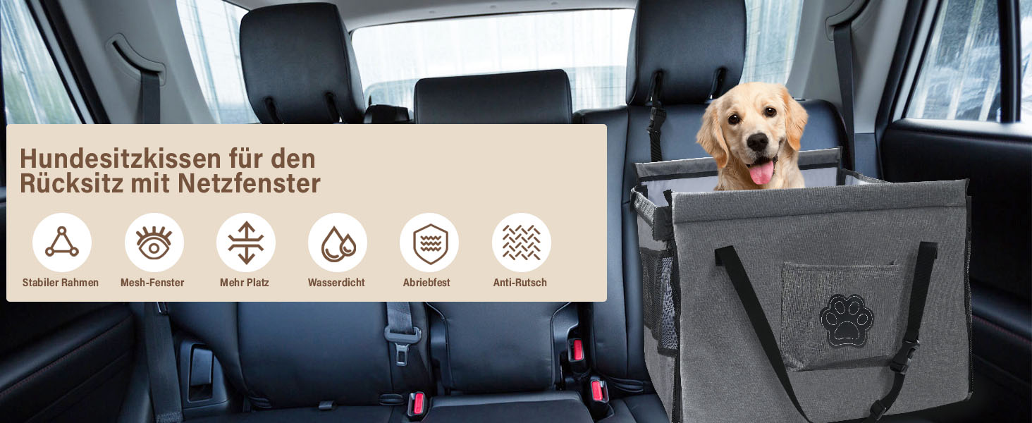 Автокрісло для собак - сіре автокрісло для малих та середніх собак, водовідштовхувальне, з сіткою та ременем безпеки, складане, підходить для будь-якого авто