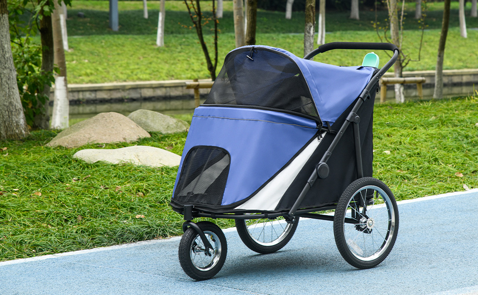 Візок для собак PawHut - зручний та безпечний візок для собак середніх та великих порід (до 30 кг), з сітковими віконцями та надійною системою безпеки, блакитний, матеріал: Oxford