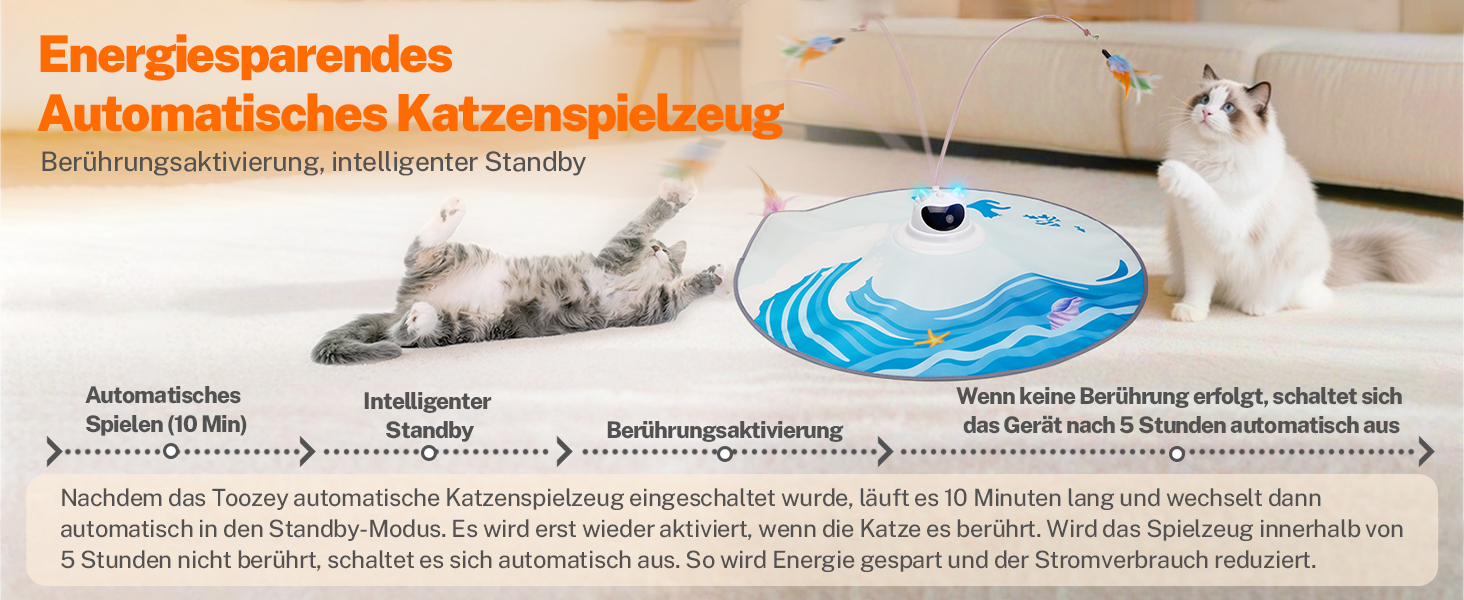 Інтерактивна іграшка для котів Toozey з 3 знімними пір'ями, електрична іграшка з автоматичною подачею пір'я та USB-зарядкою, іграшка для самостійних ігор для котів будь-якого віку, блакитна