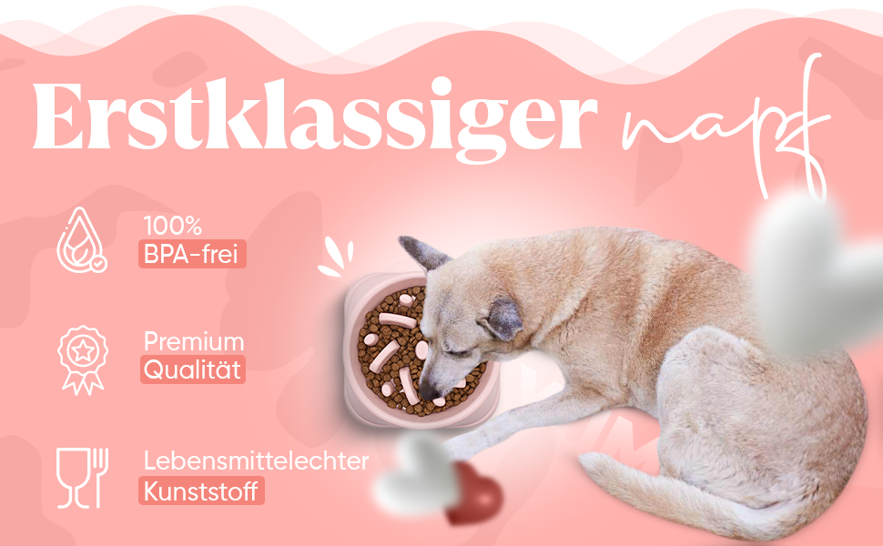 Миска для собак великих порід, повільне годування, антигликальна миска, для здоров'я травлення, проти блювоти, нековзна підставка, рожева, для великих та XXL собак