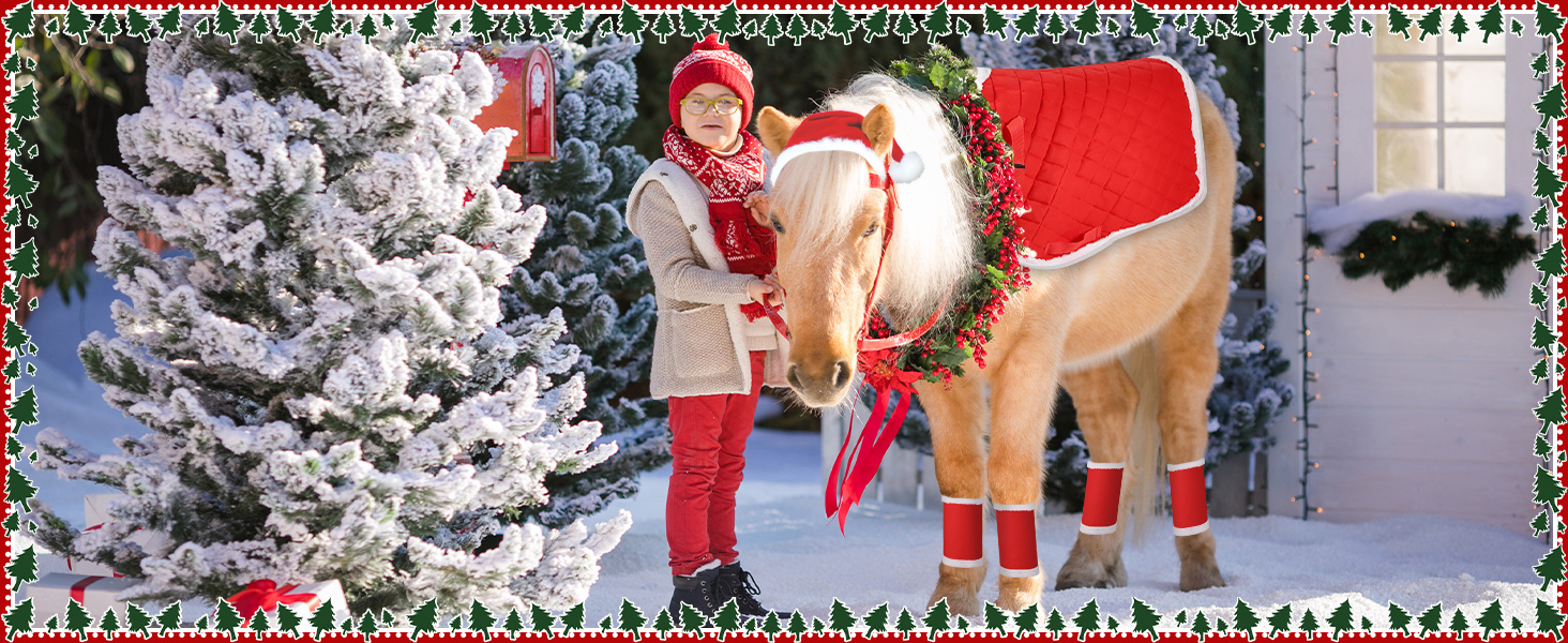 6 шт. новорічні підкови для коней, гільзи для ніг з штучним хутром, шапка Санти для коней, костюм для коня, новорічний декор для коней, аксесуари для костюмів