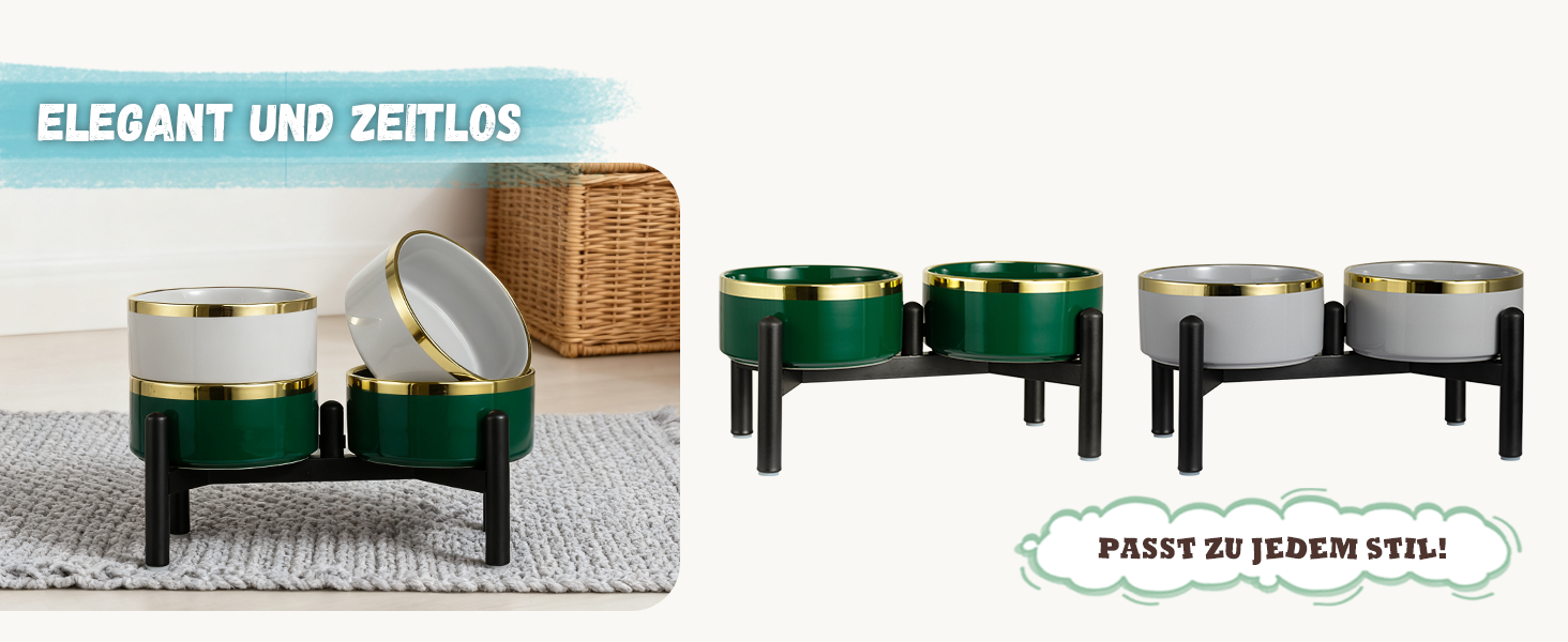 Керамічна годівниця для собак на підставці з нержавіючої сталі - подвійний набір мисок для собак, невеличких та середніх порід - неслизький набір мисок для корму та води - 350г / 660мл - 15см - сірий M сірий