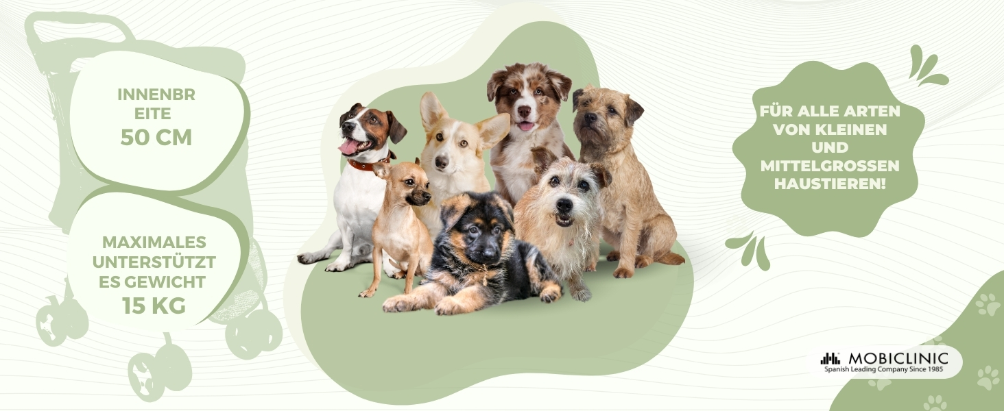 Візок для собак Mobiclinic® Pets, сірий, до 15 кг, з великим кошиком, 3 вікна, гачок для води, поворотні колеса з гальмом