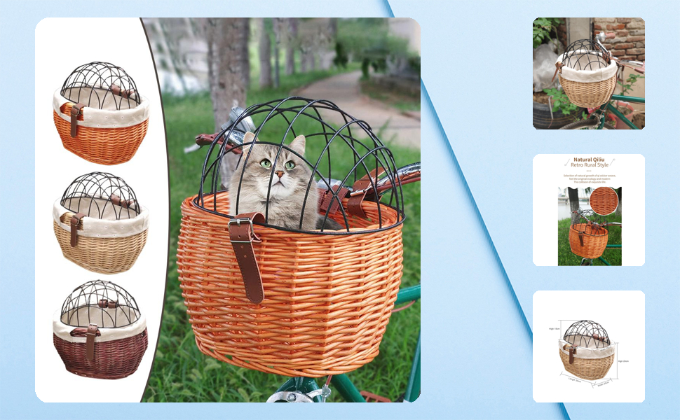 Кошик для собак та котів у велосипедний велосипед, передній кошик з металевою сіткою (дерев'яний колір)