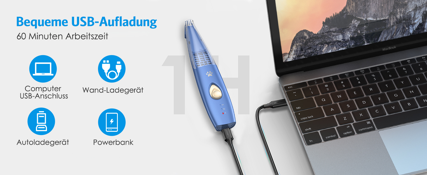 Триммер для собак Brifit з функцією всмоктування волосся, 2 швидкості, тиха машинка, USB-зарядка, для догляду за лапами, вухами, очима, обличчям, без розлітання волосся, блакитний