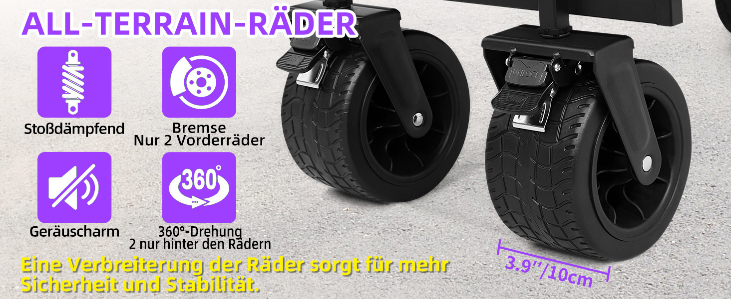 Візок для собак до 50 кг, розкладний, чорний - без даху. Візок-будка з безкамерними шинами для бездоріжжя, регульованою ручкою та заднім отвором для зручного завантаження. Підходить для великих та літніх собак, після операцій.