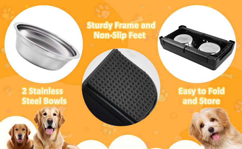 Підвищений годівниця для собак з регулюванням висоти, 5 рівнів, для малих, середніх та великих собак, годівниця-станція з 2 мисками з нержавіючої сталі, складна та протиковзка, для здоров'я суглобів та без BPA