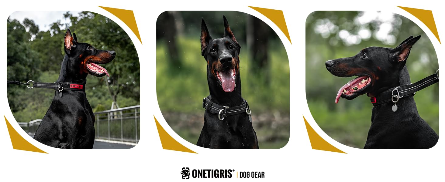 Нашийник для собак OneTigris Zug-Stopp, м'який з широкою підкладкою, з світловідбиваючими елементами, чорний, XL (для середніх та великих собак)