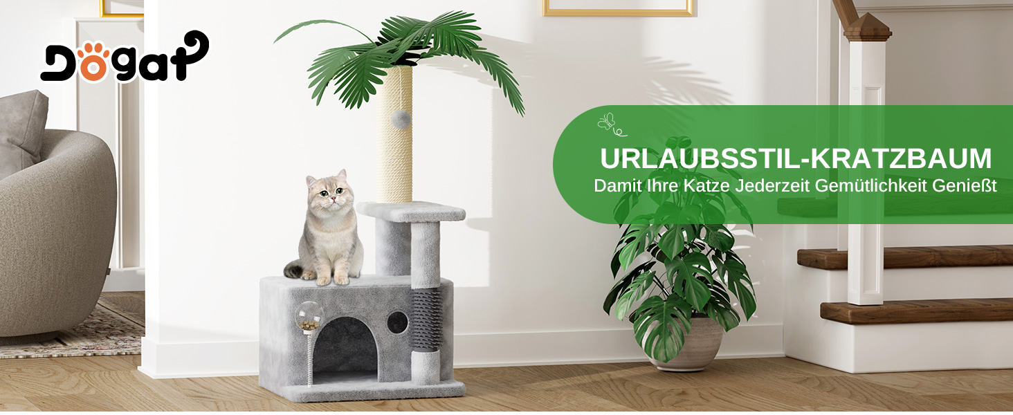 Кігтеточка Kratzbaum 90 см: кігтешкребок, будиночок та іграшки для котів (сірий)