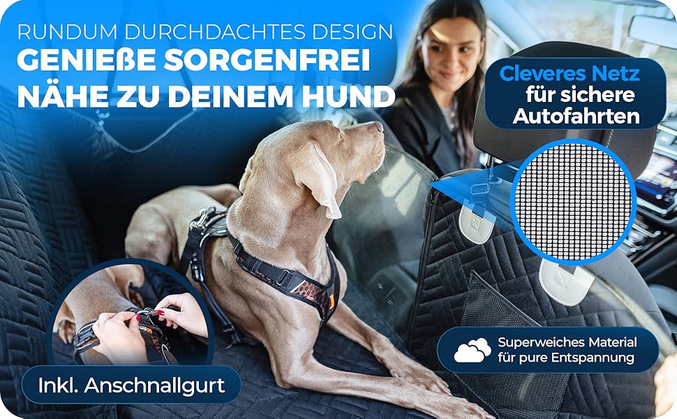 Захисна деки для собак у машину - водонепроникна та стійка до подряпин. Захист заднього сидіння, включає сумку та ремені.