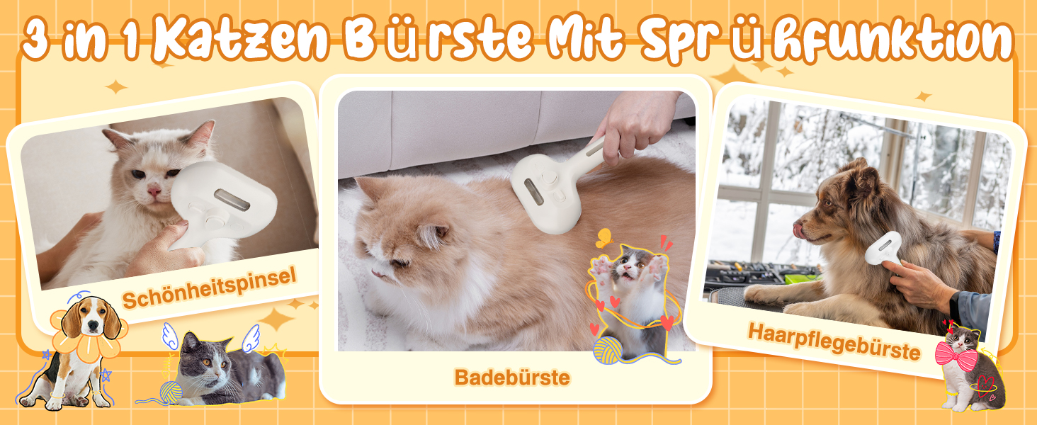 Двокомпонентна щітка для котів з парою, 2 шт. Щітка для котів та собак з розпилювачем, знімна, портативна. Підходить для короткої та довгої шерсті, видалення шерсті та догляду (білий)