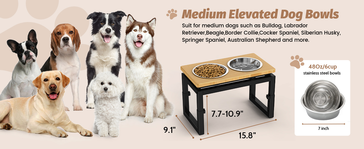 Підвищена годівниця для собак середніх та великих порід, чорна. 2 миски з нержавіючої сталі, регульована висота