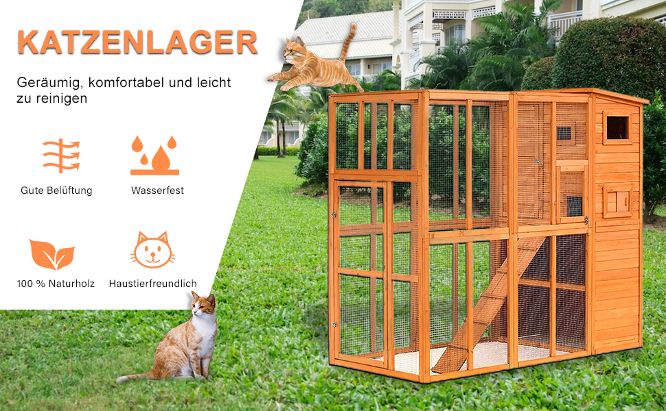 Кітложка InTheMarket з великим вольєром, повністю закрита, багатоповерховий будиночок, міцна конструкція, асфальтовий дах, 190 x 84 x 175 см