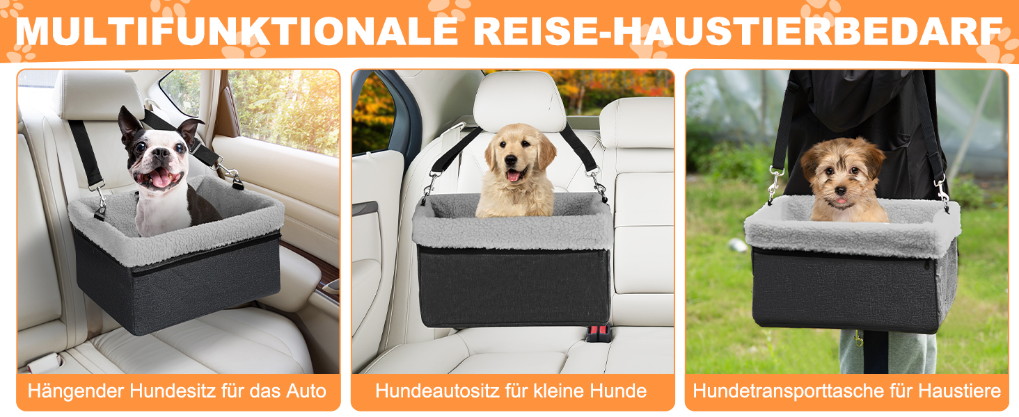 Автокрісло для собак - підвищене автокрісло для маленьких собак, цуценят. Чорно-сірий колір, вантажопідйомність до 20lbs