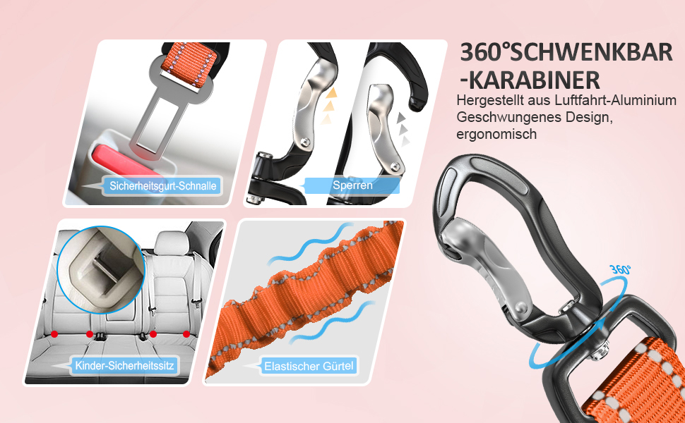 Ремінь безпеки для собак IOKHEIRA, регульований, для автомобіля, універсальний з'єднувач, оранжевий