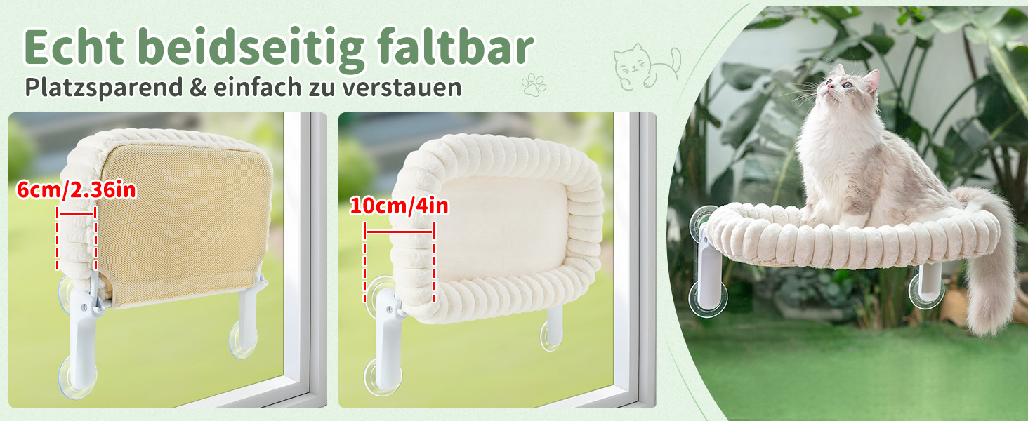 Ліжко для котів GUUSII HOME на вікно, розкладне, м'який плюш, 54*30 см (білий, M), 4 присоски, миється