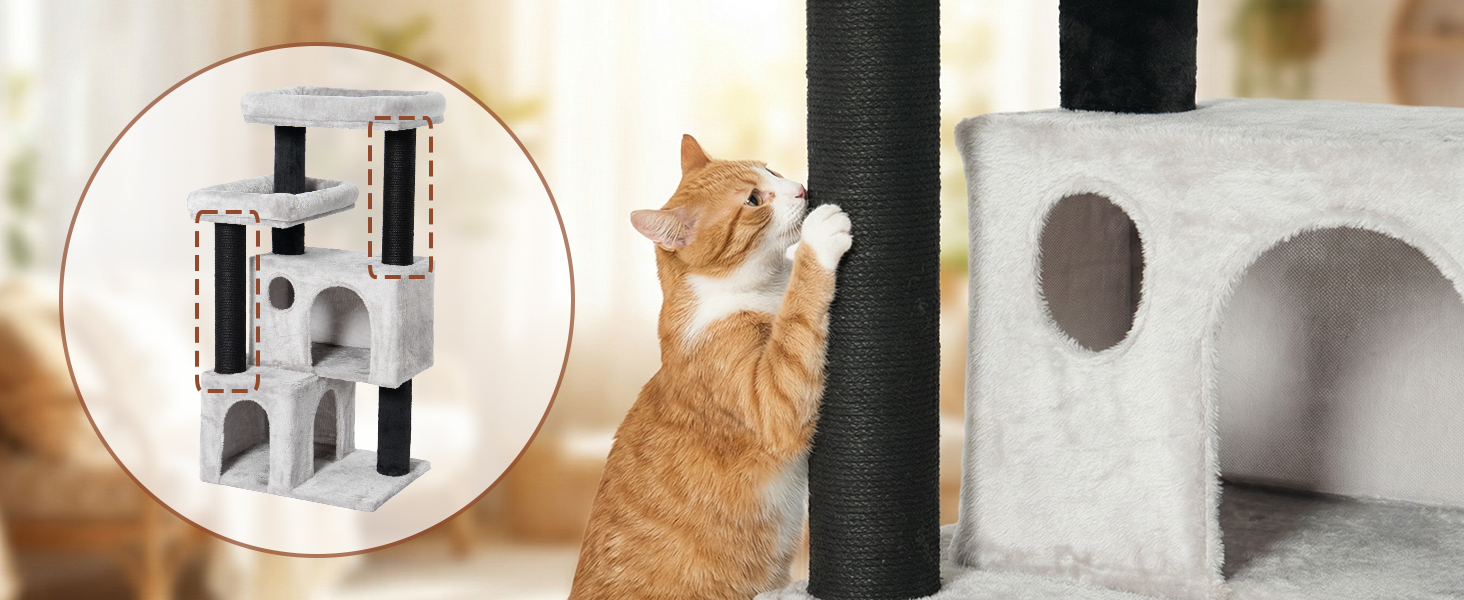 Великий котячий комплекс Kratzbaum 164 см для великих котів, з 11 см товстими стовпами, гамаком, плюшевими платформами та ховалькою