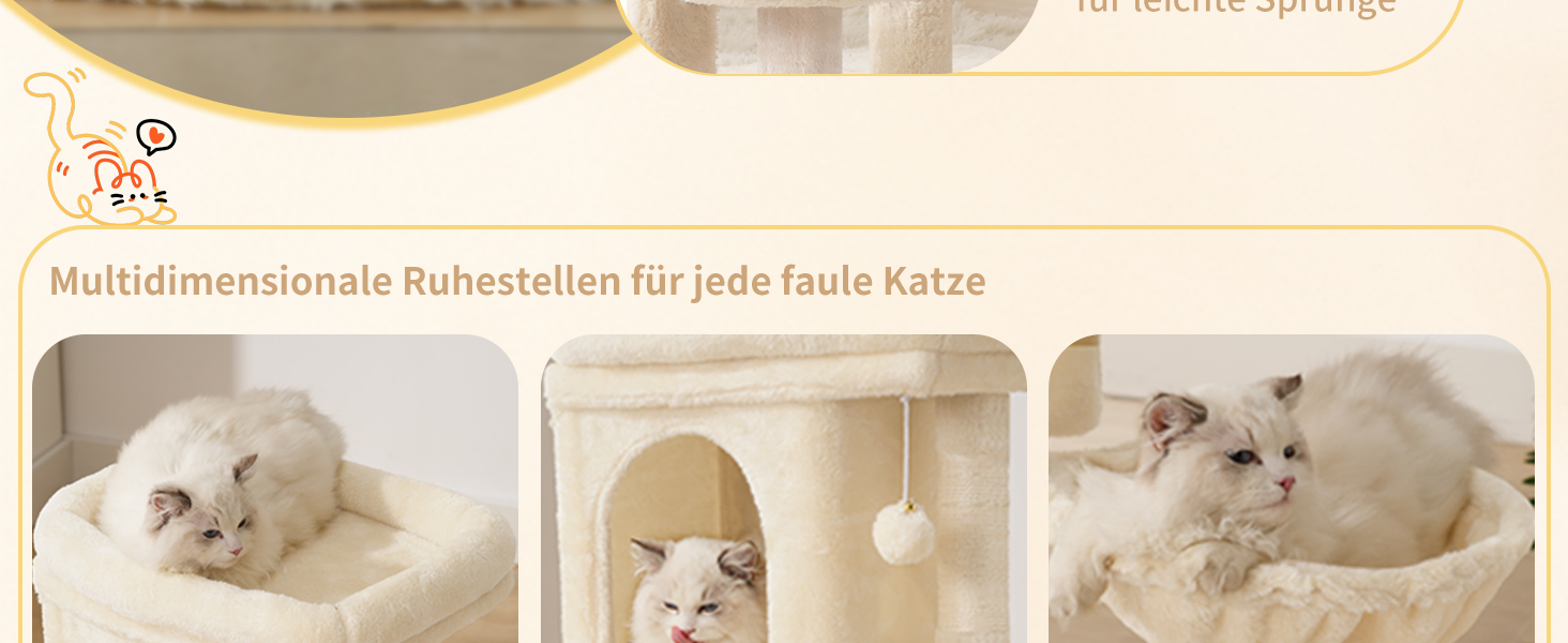 Кігтеточка для котів Heybly Kratzbaum 75 см з платформою, печерою, гамаком, драбиною та іграшками, бежева HCT009SM