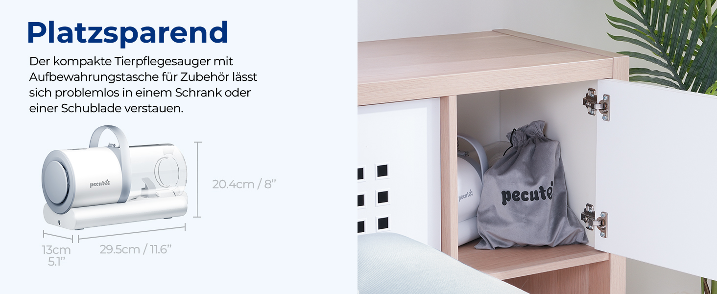 Пилсос для собак та котів Pecute 12000Pa з набором для грумінгу, 1.5л, машинка для стрижки