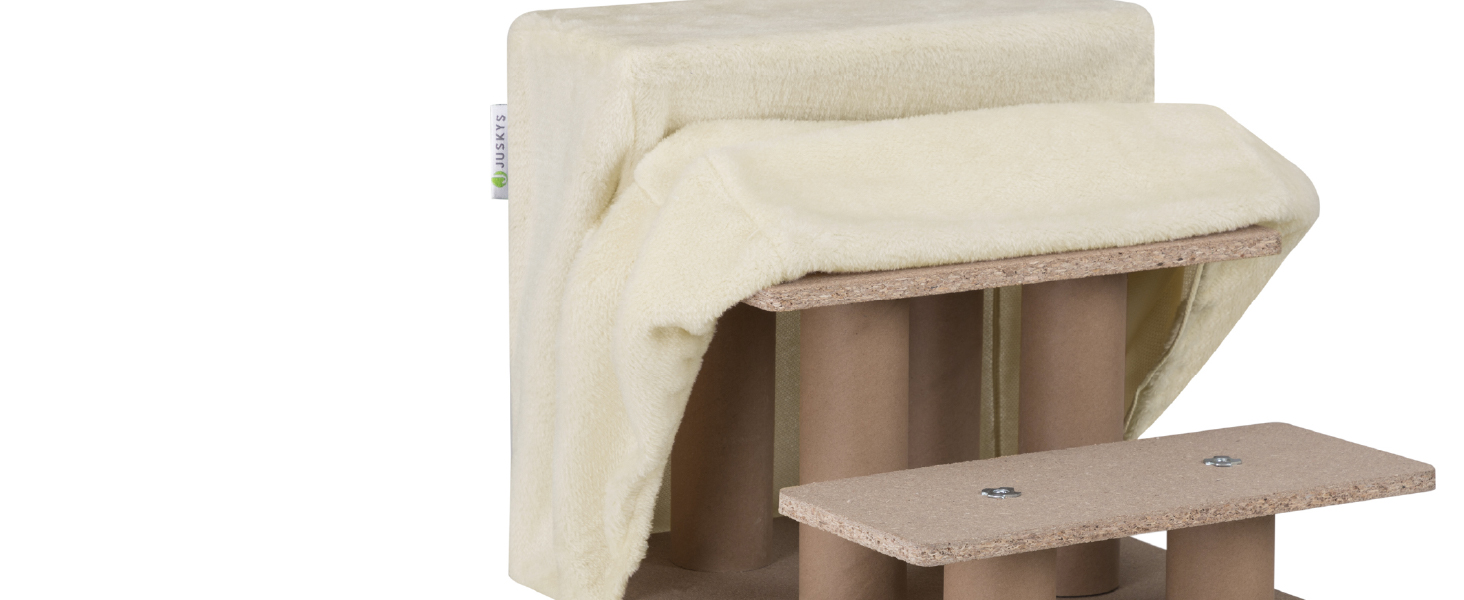 Сходинка для собак та котів Juskys - 3 сходинки, плюшевий знімний чохол, для ліжка, дивану, авто (Бежевий)