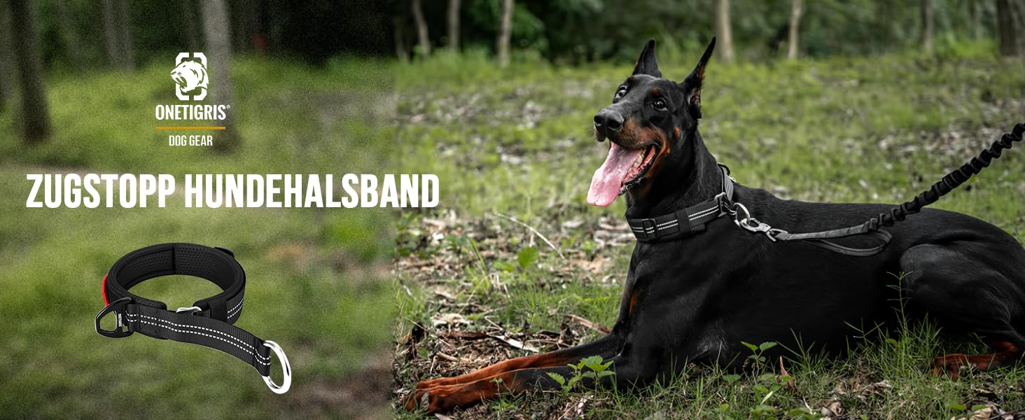 Нашийник для собак OneTigris Zug-Stopp, м'який з широкою підкладкою, з світловідбиваючими елементами, чорний, XL (для середніх та великих собак)