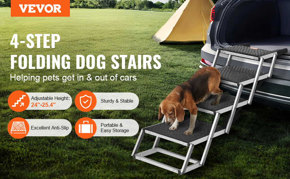 Сходинка для собак VEVOR у автомобіль: 4 сходинки, широка, складна, з антиковзким покриттям, легка алюмінієва трепічка для авто, SUV та вантажівок