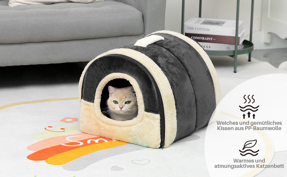 Hollypet Ліжко для котів і малих собак 2-в-1, складане, тепла кришталево-оксамитова будка, для дому та вулиці, темно-сіра