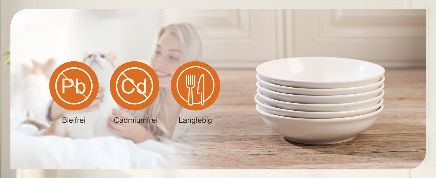 Набори мисок для котів з кераміки Katzennapf Set - 6 шт. Миски для корму для котів у мінімалістичному стилі, широкі, плоскі, зручні для вусів, мікрохвильові та придатні для миття в посудомийній машині, 250 мл, білі