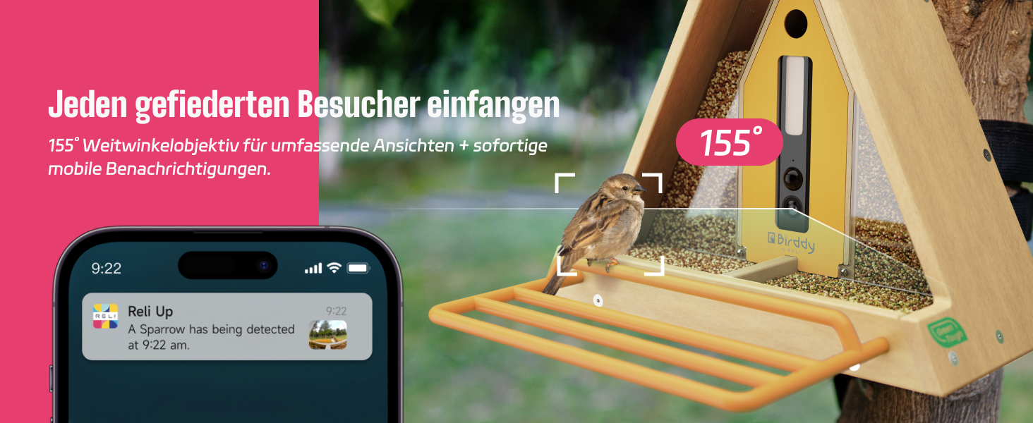 Birddy Оригінальна смарт годівниця для птахів із камерою, сонячна панель, міцний матеріал, GreenTough, з камерою спостереження, ІІ-ідентифікація, пряма трансляція