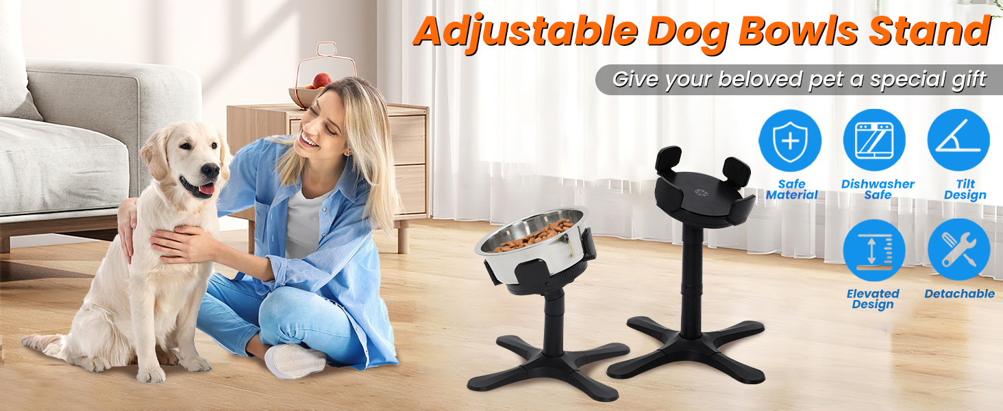 Підвищена годівниця для собак на регульованому підставці, 3 рівня та кут нахилу, сумісна з різними мисками, годівниця для собак із нержавіючої сталі для середніх та великих собак