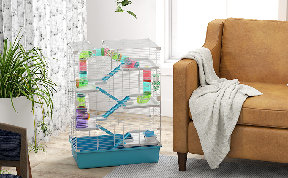 Клітка для хом'яків PawHut 6 поверхів, 58 x 36 x 81 см, блакитна
