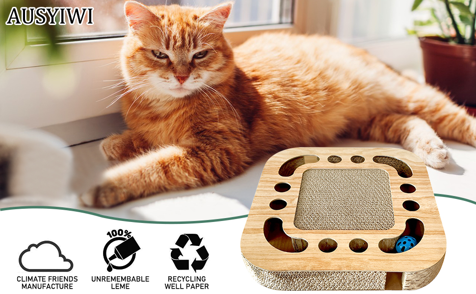 Кігтеточка для котів AUSYIWI з гофрокартону, 33x33x5,5 см - велика та маленька, з аксесуарами та іграшками