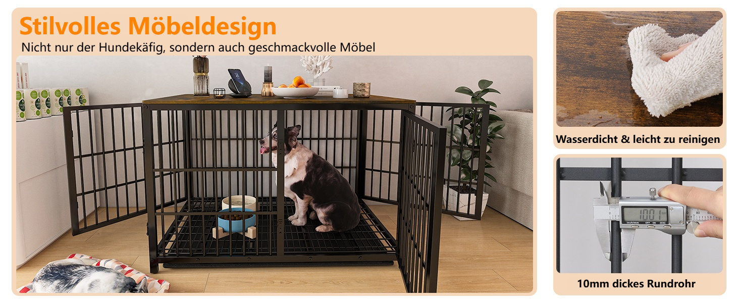 Клітка для собак BingoPaw XXL: Сучасний шафка-будка для великих собак 120см з приставним столиком та висувним лотком, 120×77×81.5см, Чорний