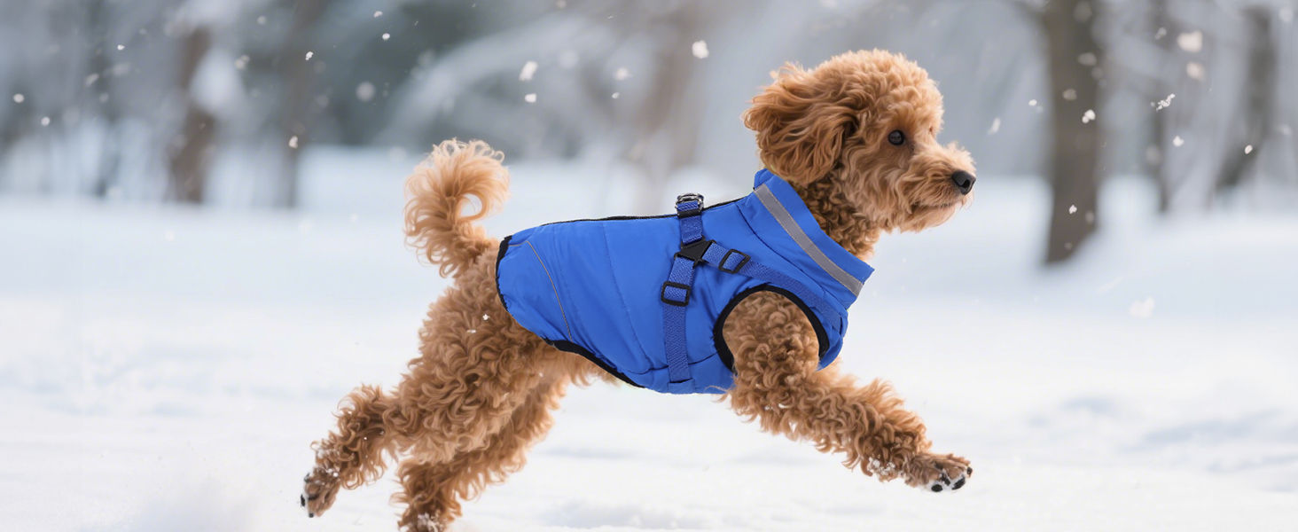 Тепла зимова куртка для собак з повним об'ємом, водонепроникна жилетка з нагрудником, підходить для цуценят, синього кольору