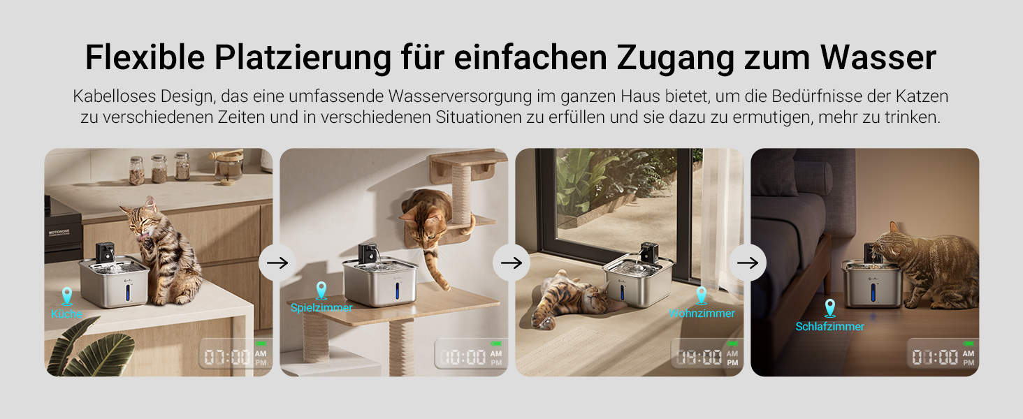 Ка fountain для котів DownyPaws: нержавіюча сталь, бездротовий, з датчиком руху, 3л, тихий, легкий у чищенні