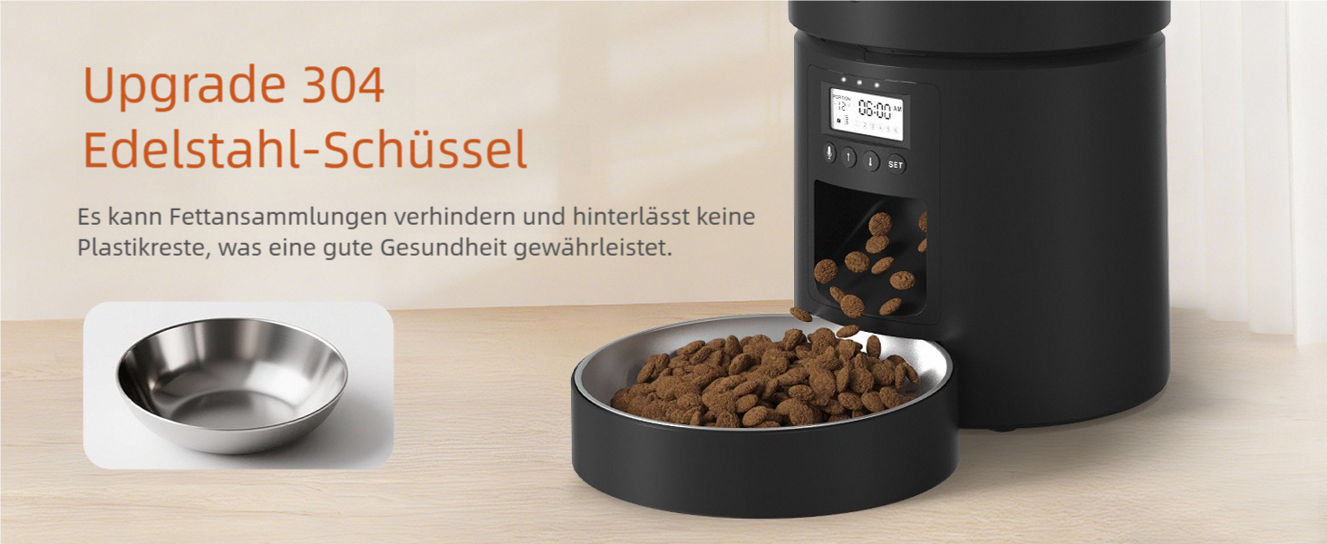 Автомат годівлі для котів 4.2L з програмуванням, з окремою мискою, подвійне живлення, 6 прийомів їжі на день (Чорний), миска з нержавіючої сталі