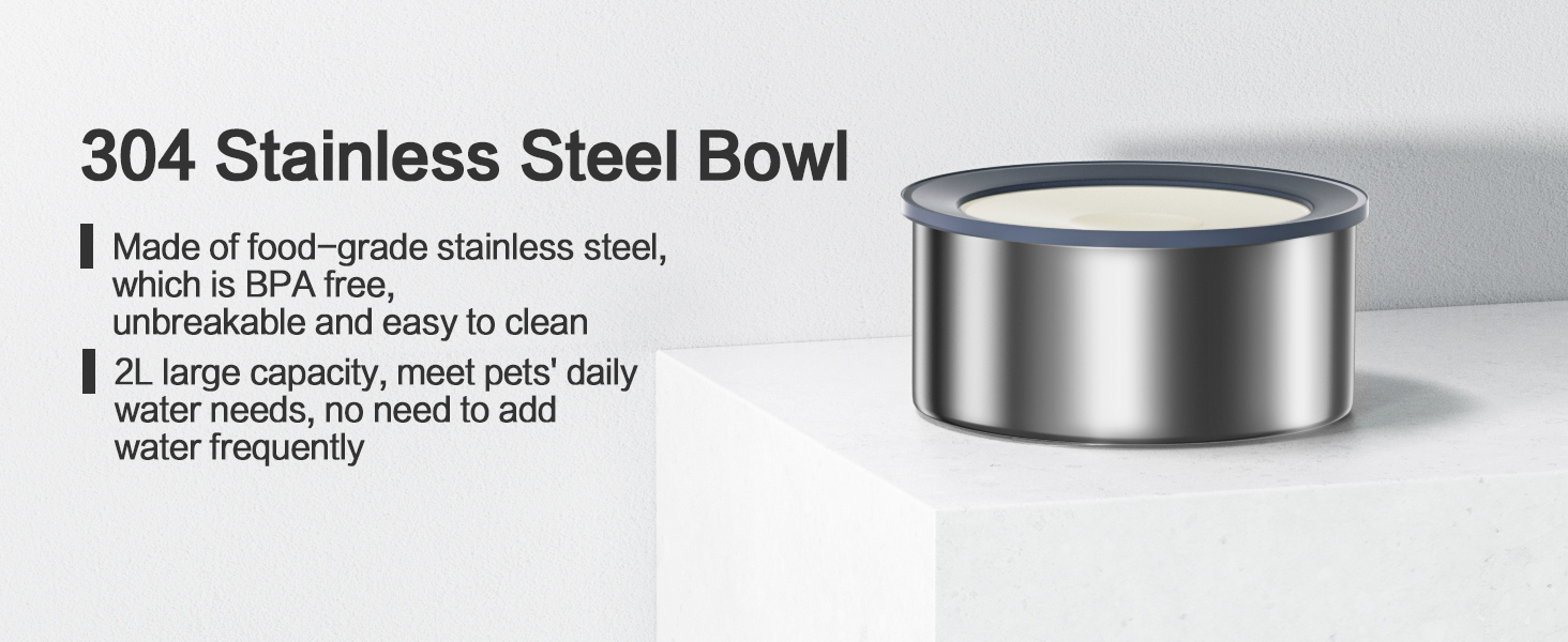 Нержавійна чаша для води для собак 2L, не протікає, без облизування, для дому, вулиці, авто