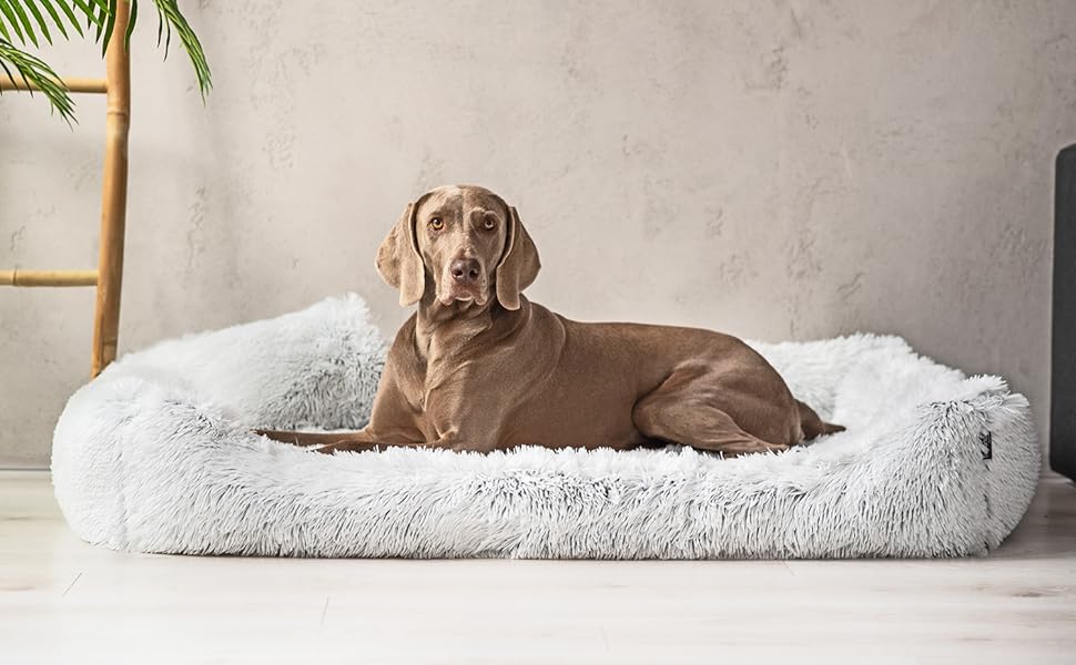 Ортопедичне ліжко для собак Tierlando® Pedro Shaggy – м'яке, пухнасте знімний ортопедичний матрац, знімний чохол, розмір 160x110 см, колір: бежевий