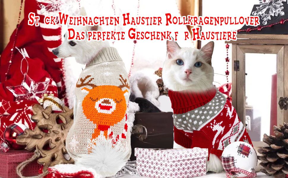 Пуловери для котів та собак HYLYUN (2 шт.) з новорічним дизайном: сніжинки, олень. Теплі зимові костюми для маленьких котів та собак