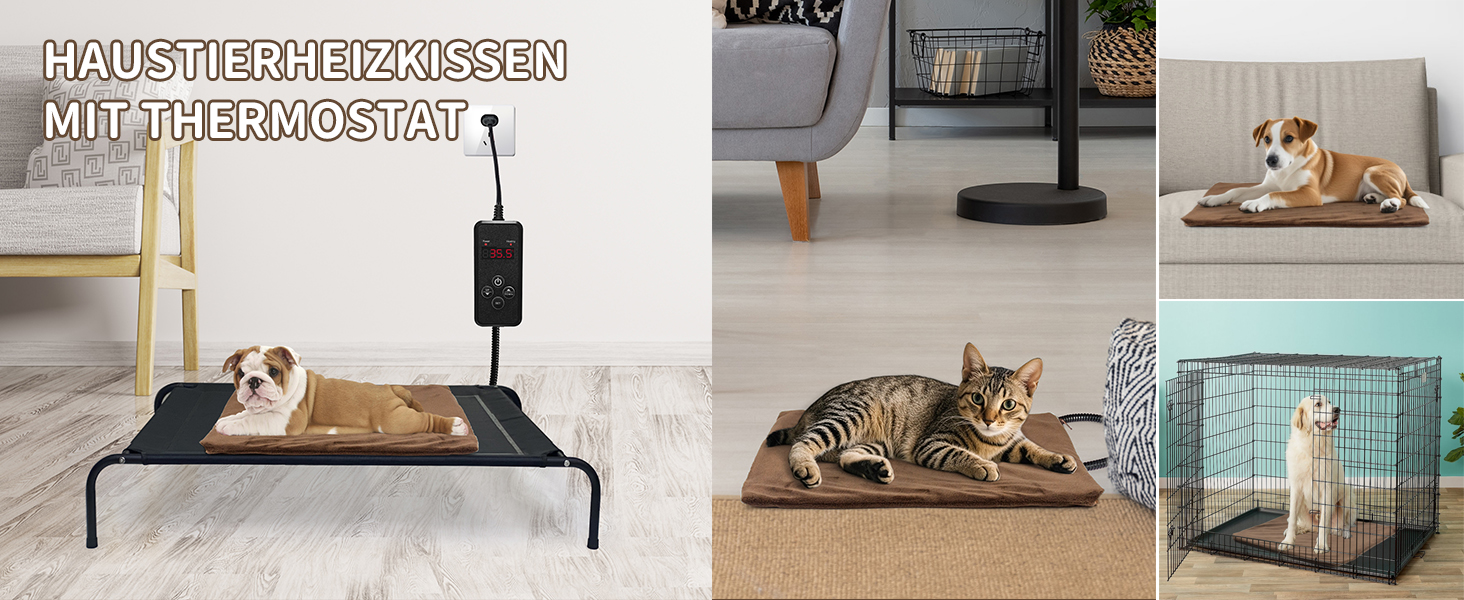 Килимок грілка для тварин NAMOTEK з регулюванням температури та таймером, вологостійкий, 70x40 см, коричневий