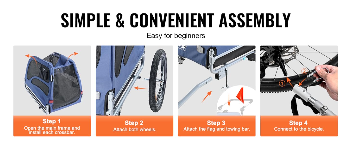 Фургон для собак VEVOR 45 кг 2-в-1: велосипедний/дитячий, сталь + Oxford 600D, синій